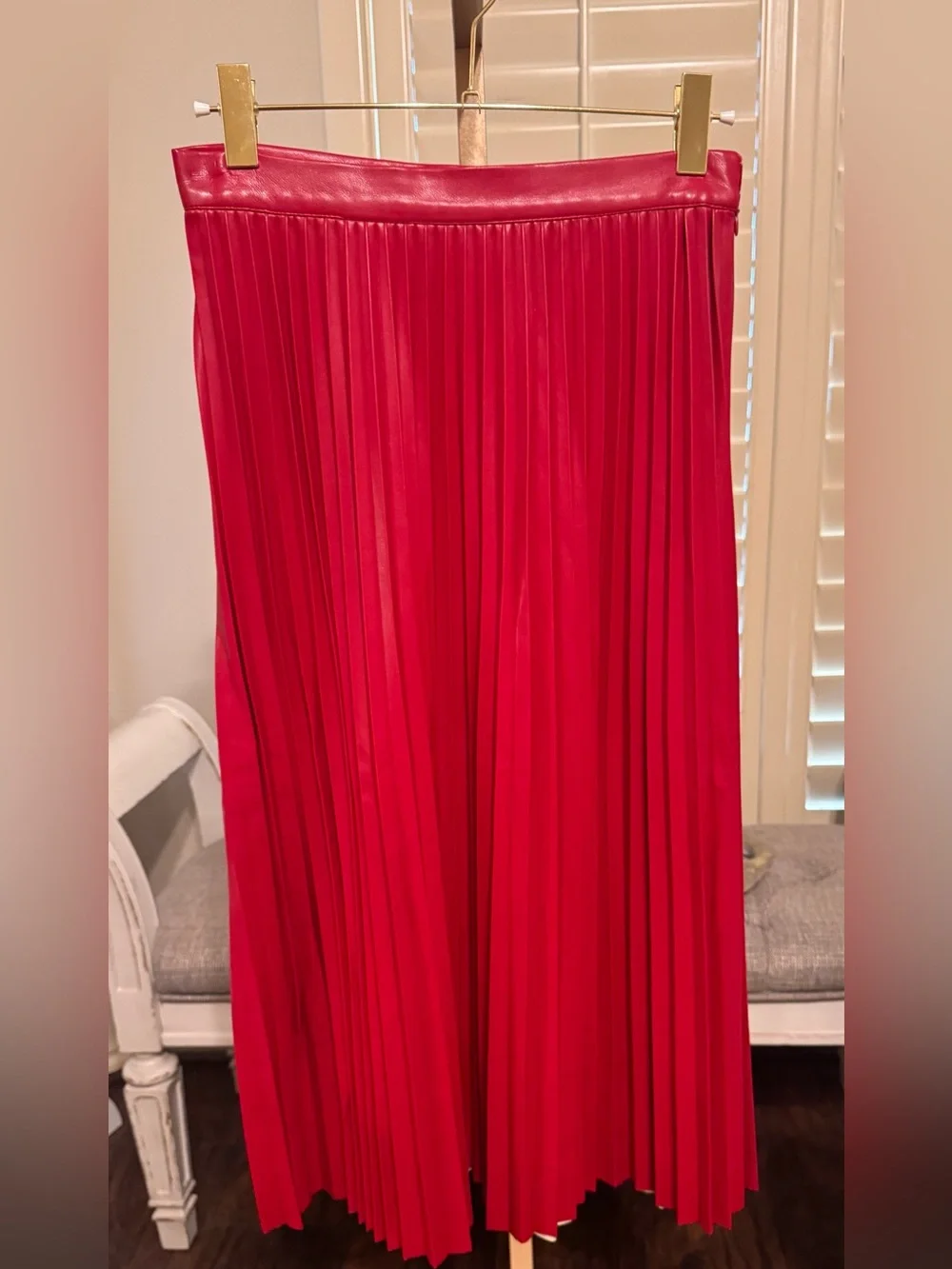 Worthington Red Pleated Faux Leather Midi Skirt